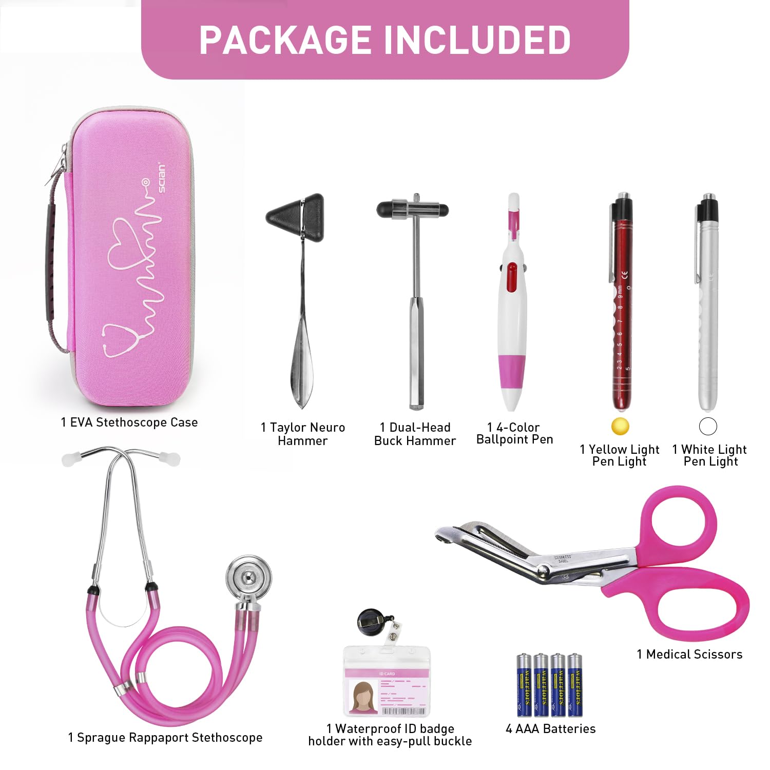 Scian 13 Pcs Stethoscope Case Kits, Supplies Inclued, Perfect Nurse Gift Stethoscope Holder for Nurse Medical Student, Pink Portable First Aid Kit Bag with Medical Scissor, Nurse Accessories for Work