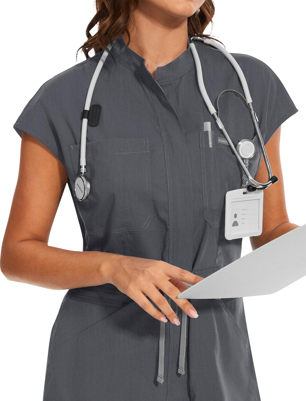 niaahinn Women's Stretch Scrub Jumpsuit - Medical Uniform with Pockets, Breathable Nurse Scrub Set for Hospital, Dental