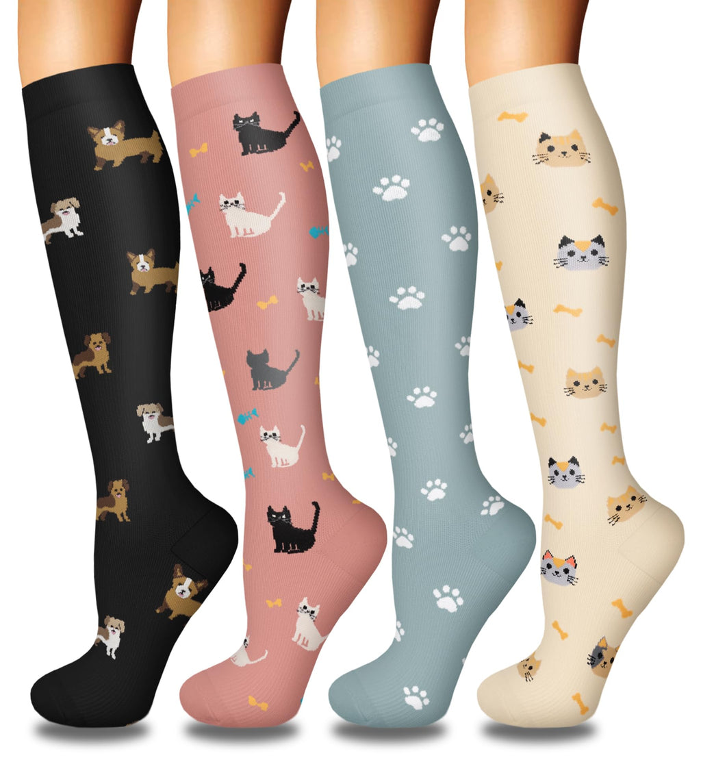 4 Pairs Compression Socks for Women Circulation-Best Support for Nurses,Running,Athletic,Travel