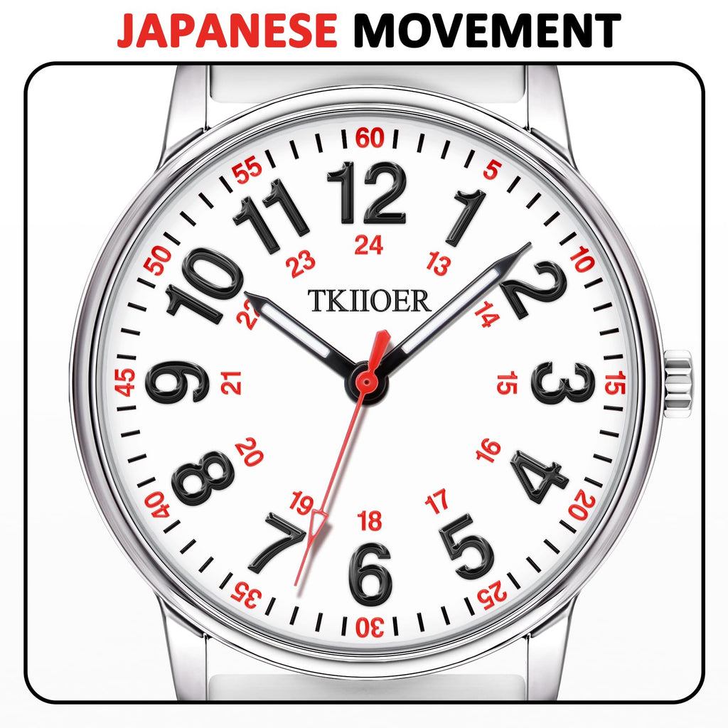TKIIOER Nurse Watch for Nurse Medical Professionals Students Women Men, 50M Waterproof 12/24 Hour Military Time Luminous Easy Read Dial, Second Hand Watch for Nursing