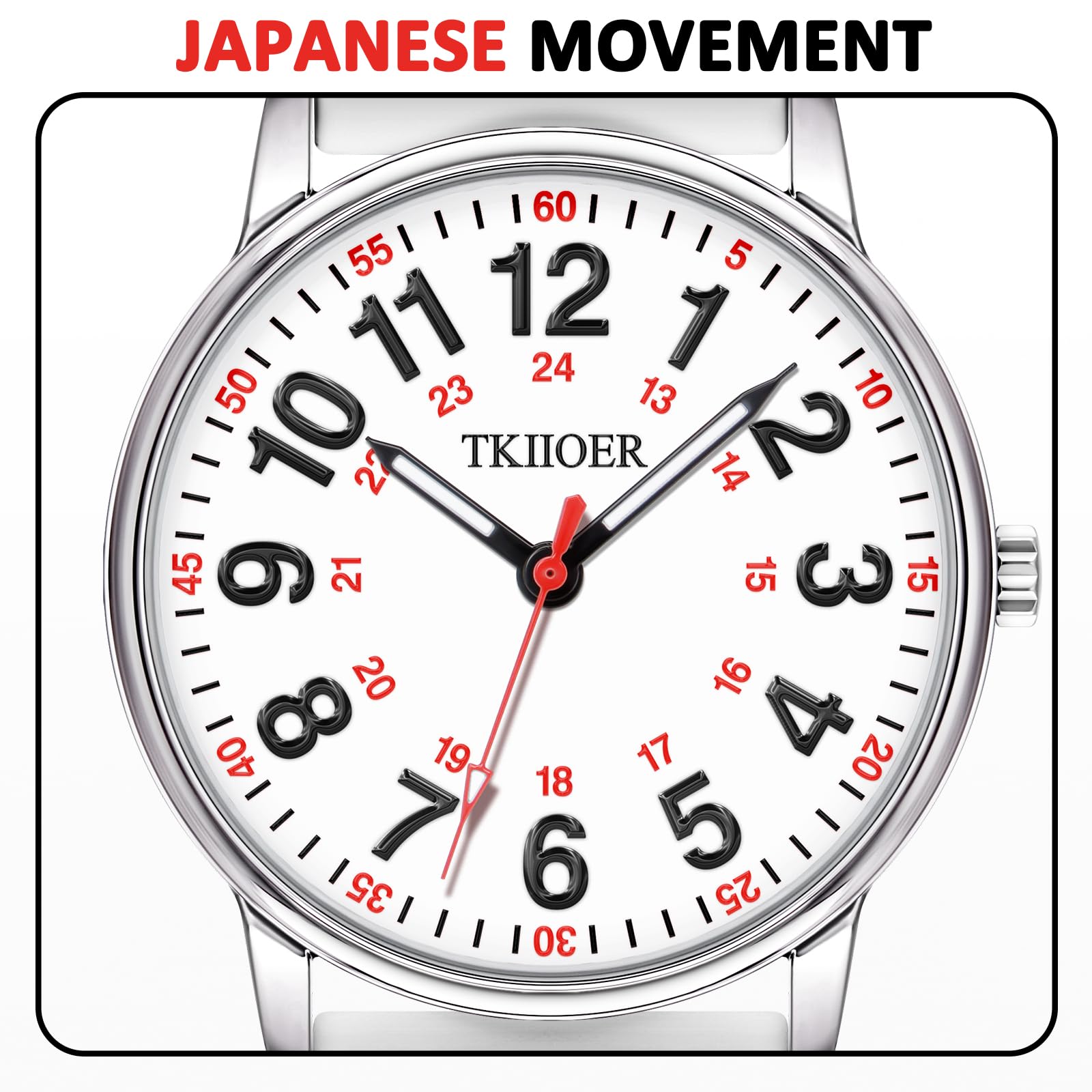 TKIIOER Nurse Watch for Nurse Medical Professionals Students Women Men, 50M Waterproof 12/24 Hour Military Time Luminous Easy Read Dial, Second Hand Watch for Nursing