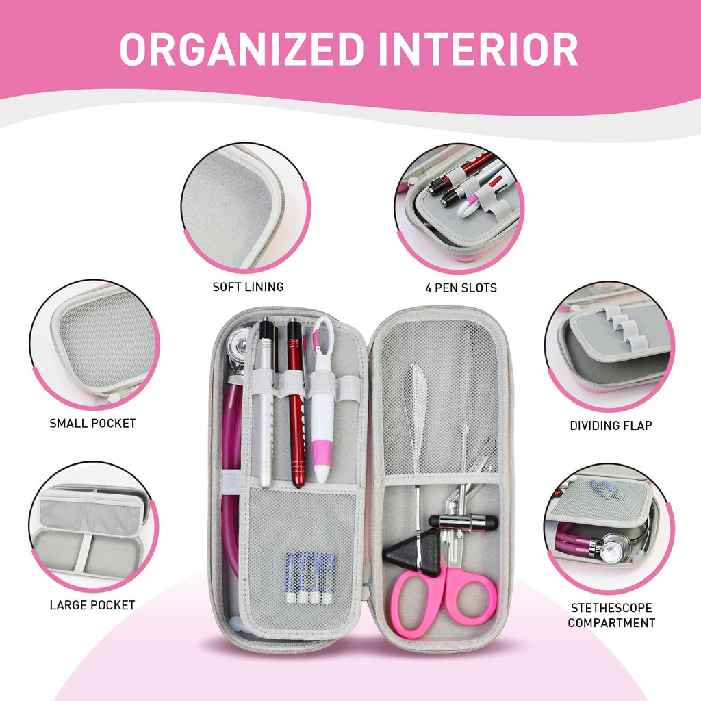 Scian 13 Pcs Stethoscope Case Kits, Supplies Inclued, Perfect Nurse Gift Stethoscope Holder for Nurse Medical Student, Pink Portable First Aid Kit Bag with Medical Scissor, Nurse Accessories for Work