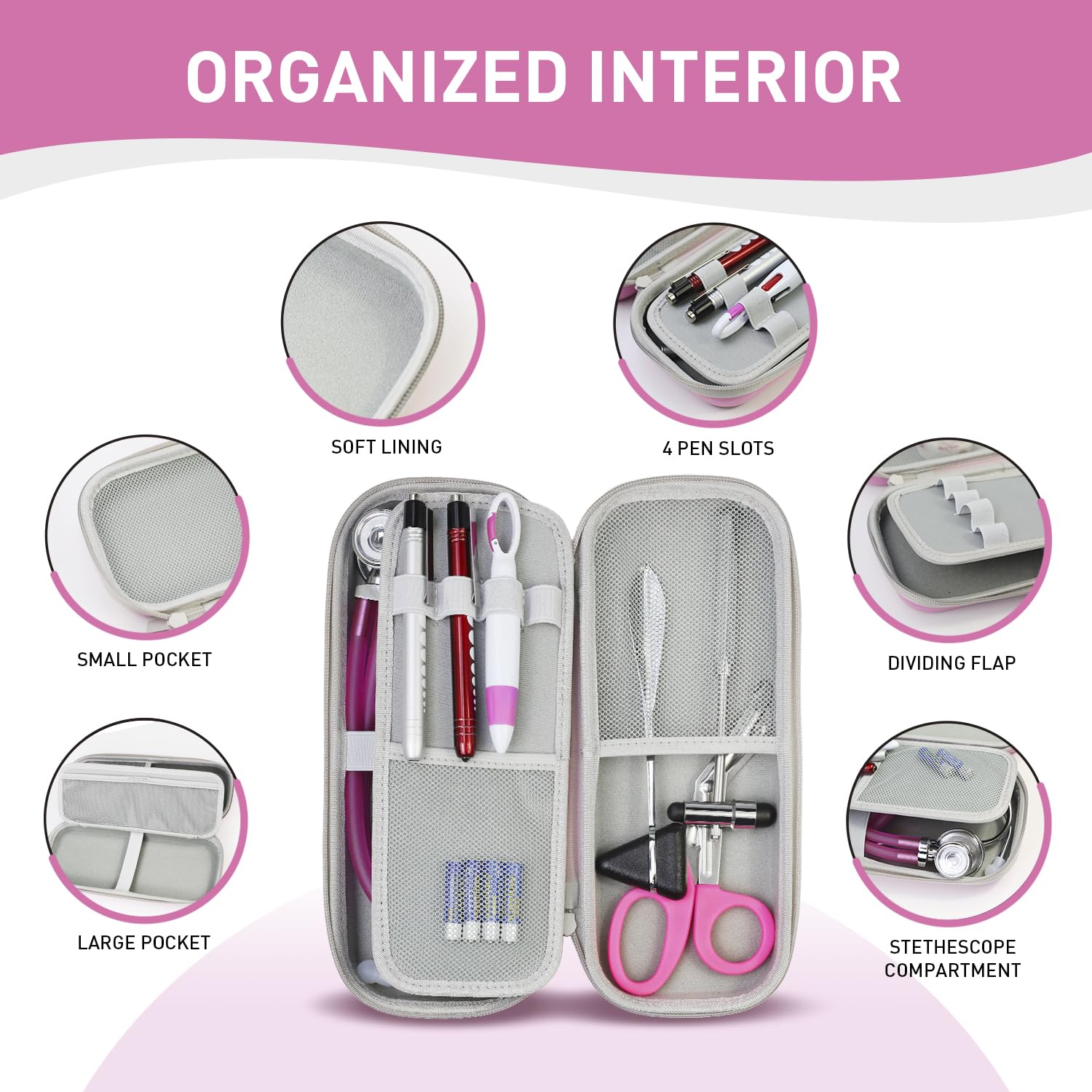 Scian 13 Pcs Stethoscope Case Kits, Supplies Inclued, Perfect Nurse Gift Stethoscope Holder for Nurse Medical Student, Pink Portable First Aid Kit Bag with Medical Scissor, Nurse Accessories for Work