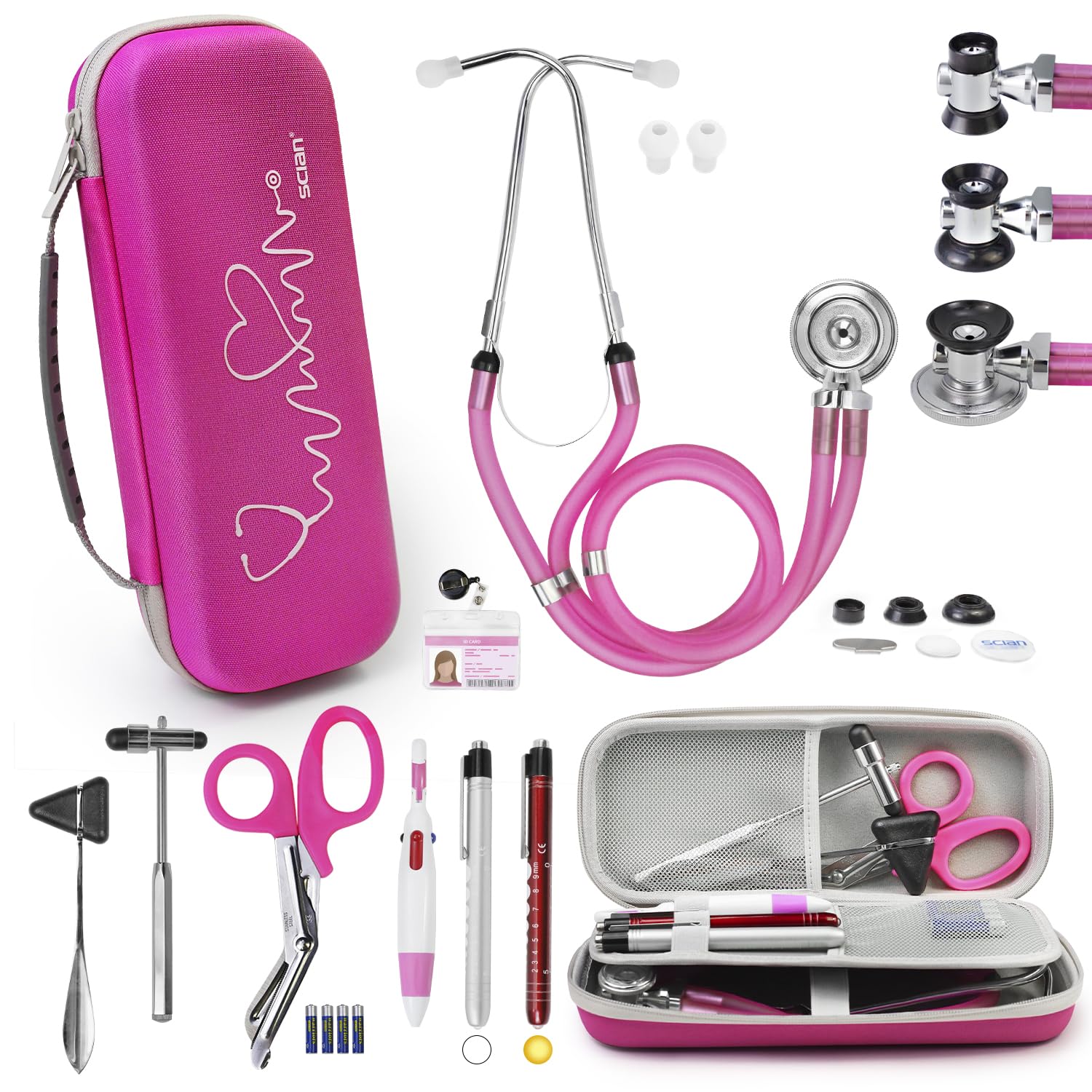 Scian 13 Pcs Stethoscope Case Kits, Supplies Inclued, Perfect Nurse Gift Stethoscope Holder for Nurse Medical Student, Pink Portable First Aid Kit Bag with Medical Scissor, Nurse Accessories for Work