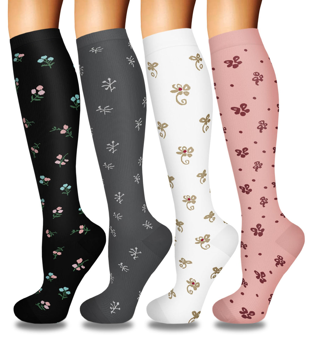 4 Pairs Compression Socks for Women Circulation-Best Support for Nurses,Running,Athletic,Travel
