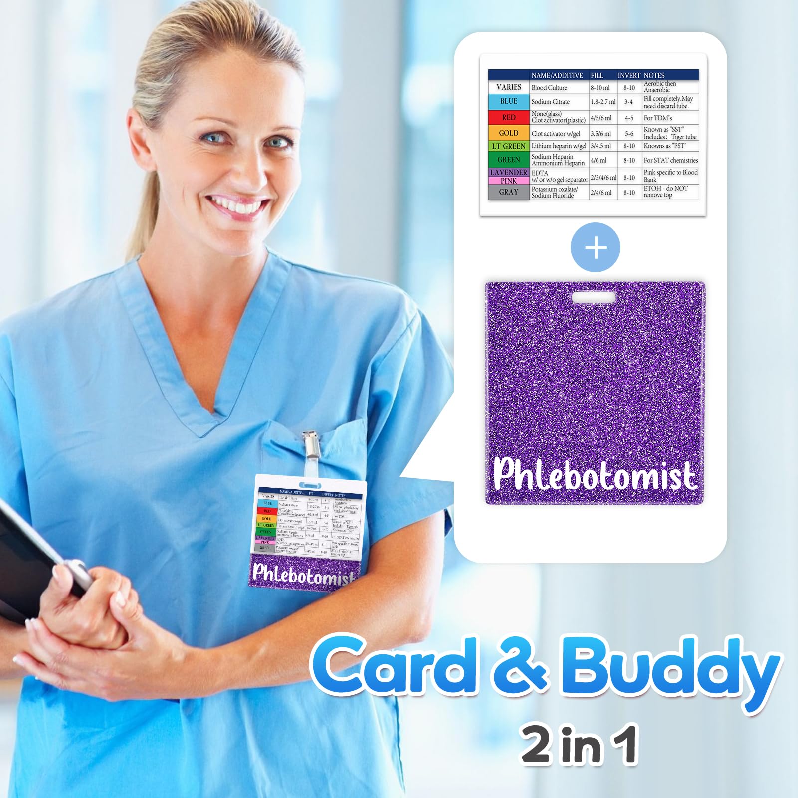 Plifal Medical Assistant Phlebotomist Badge Buddy with Order of Blood Draw Reference Card - Phlebotomy MA Nurse Essentials Accessories for Hospital, Colors Horizontal Flash Card Cheat Sheet